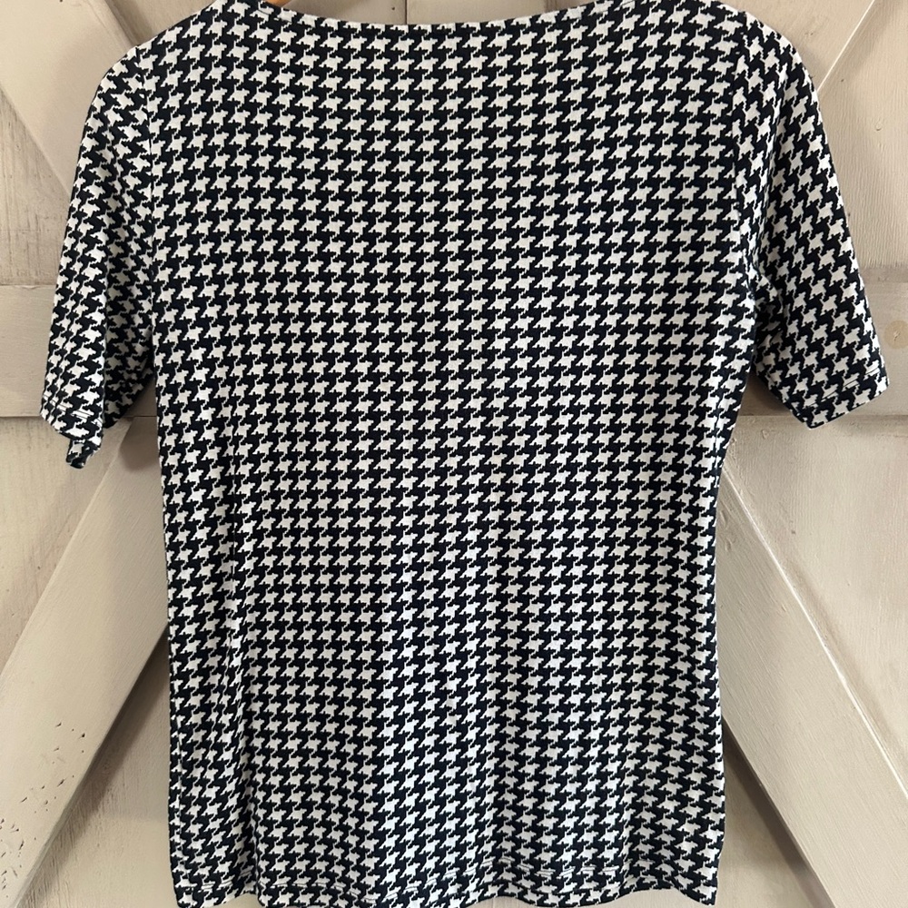 Lauren Ralph Lauren Houndstooth Top Medium Black White Cotton Knit Shirt - Picture 4 of 5